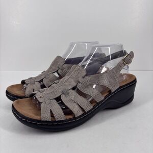 Clarks Lexi Marigold Slingback Wedge Sandals Women's US 9.5 Gray‎ Snake Print